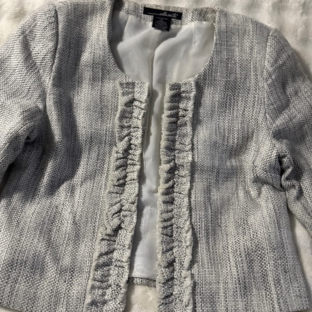 Willi Smith Blue and White Textured Tweed Jacket
